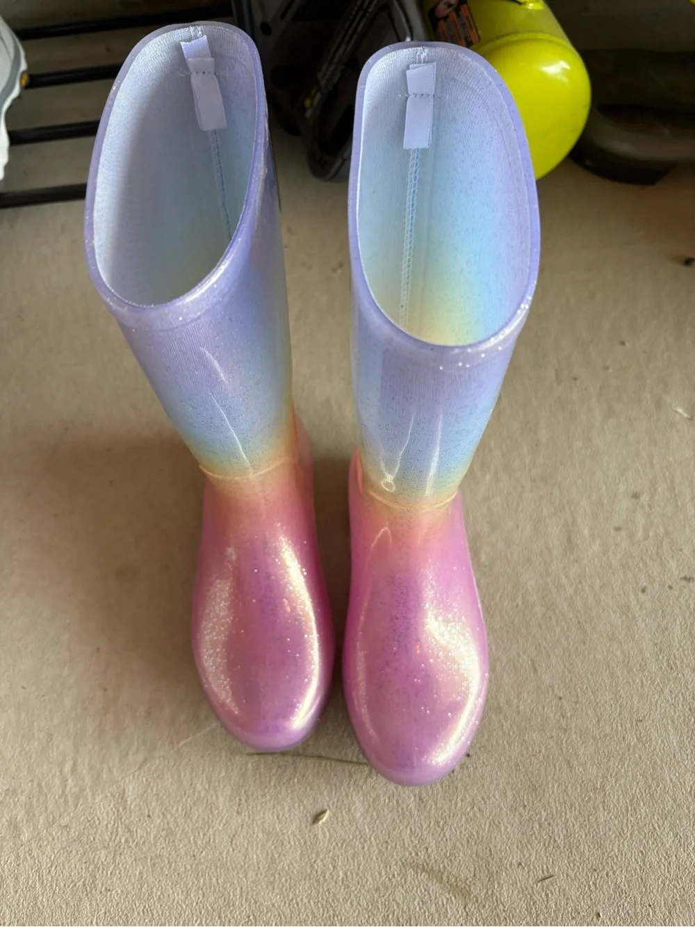 Cat & Jack Girls Rainbow Glitter Ombre Rain Boots - Pink, Purple, Blue, Yellow